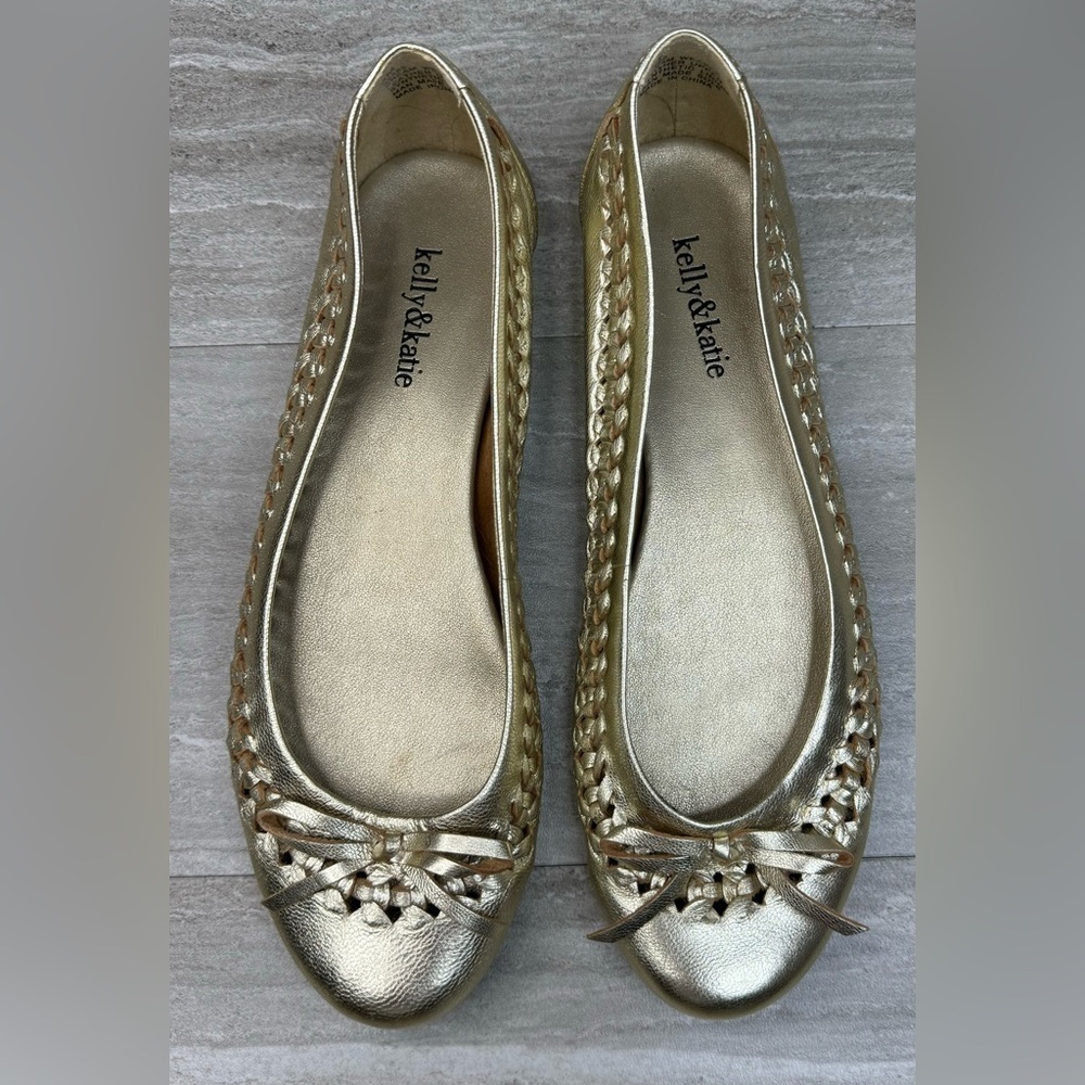 Kelly & Katie Dream Weaver Gold Vegan Leather Bow Tie Flats Womens 6 - Picture 8 of 10